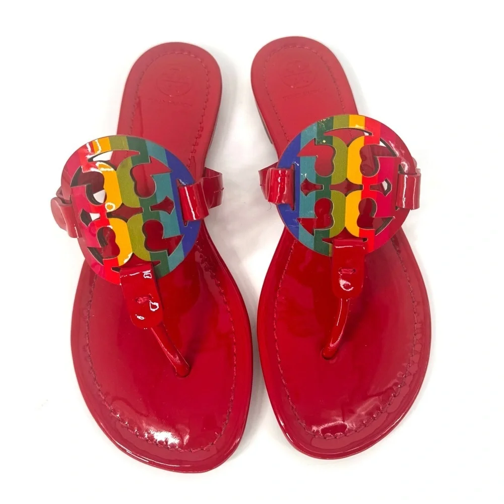 Tory Burch Miller Red Ruby Rainbow Sandals Limited Edition